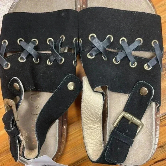 Anthropologie  Musse & Cloud Black Suede Sling Back Sandals Size 7 - Picture 12 of 12